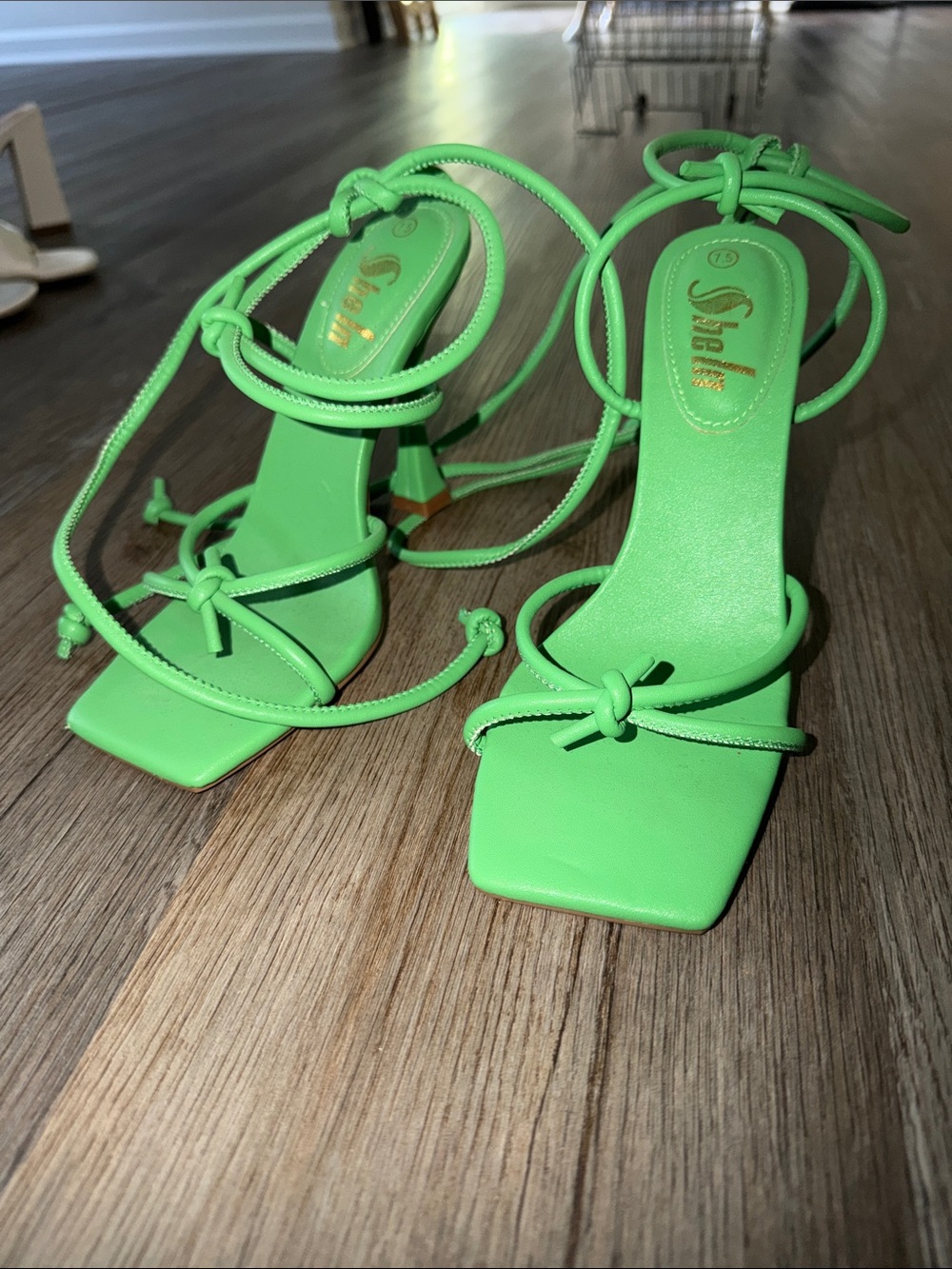 SHEIN Neon Green Strappy Square-Toe Wrap Heels
